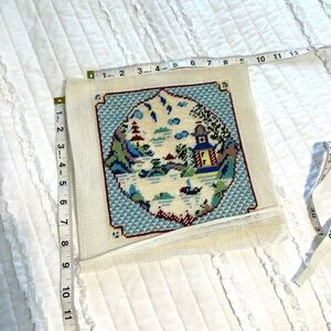 Completed Cross Stitch Lighthouse withboat Mountains Pine Trees Oregon Maine